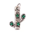 Retro silver cactus pendant with four green gemstones and a round hanging ring - Cactus Model D / White Gold
