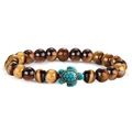 Tiger eye stone bead bracelet featuring a turquoise sea turtle charm for men and women - Tiger Eye Stone Bracelet