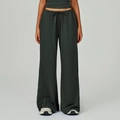 Dark grey wide-leg lounge pants with elastic drawstring waist and relaxed fit - Volcanic Gray