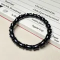 Bracelet élégant en bois de santal noir avec perles tambours sur livre de calligraphie - Ébène 8x10mm Forme de Bambou Rang Unique