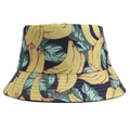 Banana and tropical leaf print fisherman bucket hat with wide brim on white background - Style 4-Tropical Banana Leaf