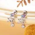 Cute floral zircon pendant stud earrings in silver titanium steel with colorful gemstones - Flower Butterfly Design (A217) - Single Piece / Silver