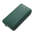 Long genuine leather zipper wallet in forest green with premium lychee grain texture - 20x2.5x10cm / Dark Green
