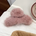 Pinza per capelli rosa in peluche per donna con trama morbida e design invernale grande - Rosa