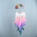 Pink Tree of Life dream catcher with colorful gravel stones and gradient feathers - Multi-colored Feather