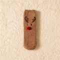 Thick coral fleece Christmas reindeer socks in brown with plush 3D red nose detail - Coffee Moose