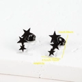 Detailed macro view showing dimensions of triple star black stainless steel stud earrings - 005 Black Stars