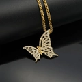 Hip hop style stainless steel necklace with sparkling gold butterfly rhinestone pendant - Gold Pendant Only