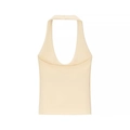 Detail of beige halter neck top showing the ribbed texture and seamless U-neckline finish - XS / Apricot