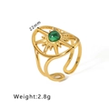 18k gold plated stainless steel sunburst ring featuring a 22mm green malachite stone - Sun Hollow Malachite Style (HF-J1461)