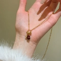 Elegant gold plated double gourd pendant necklace with red agate stone on fine chain - Gold