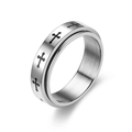 Detailed macro shot of rotatable titanium steel ring with engraved black cross patterns - Size 6 / Rotating Cross (6038064526136)