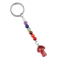 Colorful chakra bead keychain with a red stone mushroom pendant and silver metal ring - Red Agate