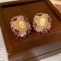 French vintage cameo earrings with purple zircons and gold alloy relief portrait - Colorful Zircon Inlaid Portrait Stud Earrings