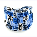 Elastic wide headband for women featuring blue and white African geometric print patterns - Style 67