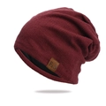 Gorro de punto burdeos con parche de cuero F&S y forro cálido de doble capa - Burdeos