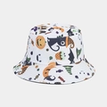 Close-up of white Halloween bucket hat with pumpkin, black cat, and ghost print patterns - M (56-58cm) / White Print-Black Cat Ghost Moon (3#)