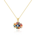 18K vergoldete Halskette mit Evil-Eye-Anhänger und bunten rechteckigen Zirkonia - Mehrfarbig 1 (Dunkelblau)