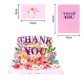 Pink 3D floral thank you card shown in folded and unfolded dimensions of 10x6cm and 15x20cm - Pink Purple Cover THANK YOU