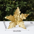 Golden artificial poinsettia flower ornament with glitter finish for Christmas tree decor - Gold