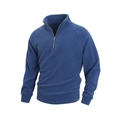Nauwsluitende donkerblauwe fleece trui met opstaande kraag en halve rits voor heren - S / Blauw