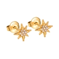 Elegant gold star stud earrings with white zircon centers in high-quality stainless steel - Star