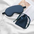 Dark blue silk sleep mask and matching drawstring pouch set on an elegant white background - Navy Blue
