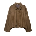 Brown faux suede bomber jacket with classic lapel and epaulettes in cropped style - XS / Maroon A6
