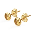 Gros plan de boucles d'oreilles rondes plaquées or 18K avec zircone jaune sertie clos - Jaune Champagne