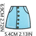 Detailed embroidery patch of a blue skirt with white stitching and yellow buttons - No. 8 (Blue Denim Skirt)