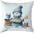 Housse de coussin de Noël blanche avec illustration d'un bonhomme de neige pâtissier - Style 9