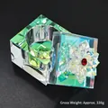 Octagonal gradient crystal nail cup with red lotus lid, gross weight about 338g - Colorful Crystal Cup with Lotus Lid