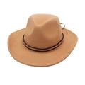 Cappello fedora classico in feltro cammello con nastro decorativo in pelle intrecciata - Cammello