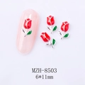 Detalle de dijes de rosas rojas para uñas con hojas verdes y dimensiones de 6x11mm - Tulipán Rojo Base de Plata (8503)
