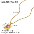 Detailed dimensions of gold 18K stainless steel necklace with pink zircon stone - Pink Gemstone Rectangular Style (NB-N1206-PK) / 18K Gold