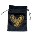 Black velvet drawstring pouch for tarot cards with a gold owl totem printed design - Owl/Black