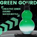 Gourd-shaped plastic water bottle with green gradient finish and mountain relief base - 950ML / Green (With Strap + Carry Rope)