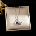 Silver Evil Eye necklace featuring blue enamel bead and sparkling cubic zirconia stones - A9-Silver