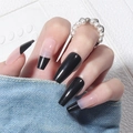 Unghie finte nere lucide stile French a forma di bara set da 24 pezzi minimalista - Nero Francese Coffin Rosa Griglia (Y-249) - Tipo Colla