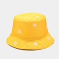 Cappello a secchiello in cotone giallo con ricamo a margherita per il sole - M (56-58cm) / Reversibile Giallo