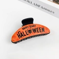 Gothic orange Halloween hair claw clip with Happy Scary Halloween text and spider pattern - Halloween #6 - Crescent