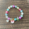 Beaded pearl bracelet with blue and pink glass beads and a cute pink pig pendant - S020 Pink Kuromi Mixed Color Burst Bracelet #sz430