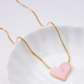 Minimalist gold snake chain necklace featuring a pink marble heart-shaped pendant - Pink