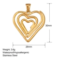 Golden stainless steel triple heart pendant with dimensions 30x26mm for DIY jewelry - Hollow Three-Layer Heart Pendant (SS0019)