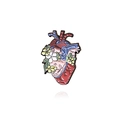 Artistic anatomical heart enamel pin featuring colorful flowers and detailed blood vessels - Heart Flower (CC483)