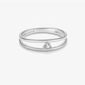 Minimalist S925 sterling silver double layer ring with a sparkling zircon diamond - US 6 / 339-Double Layer Single Solitaire / Silver
