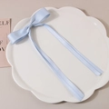 Light blue silk ribbon bow hair clip on a white ceramic petal tray minimalist hair accessory - Blue
