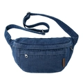 Unisex retro dark blue denim chest bag with adjustable strap and front zipper pocket - Dark Blue