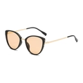 Vintage cat eye sunglasses featuring black frames with gold metal temples and amber lenses - Black Gold Frame Champagne Lens C8