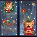 Christmas window cling set featuring cats in wreaths and snowflakes for holiday decor - Set of 2 BQ629+632